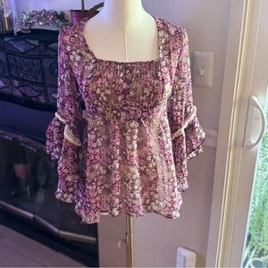Decree Purple Floral Ruffle Fairy Blouse